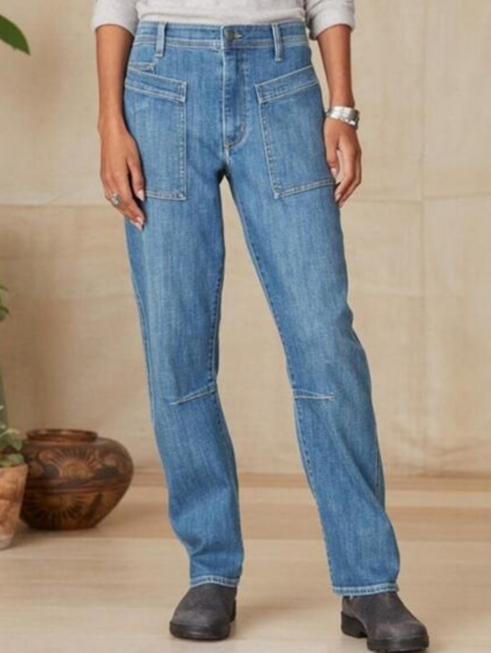 SUNDANCE Agnes Straight Leg Patch Pocket Denim Jeans Size 8